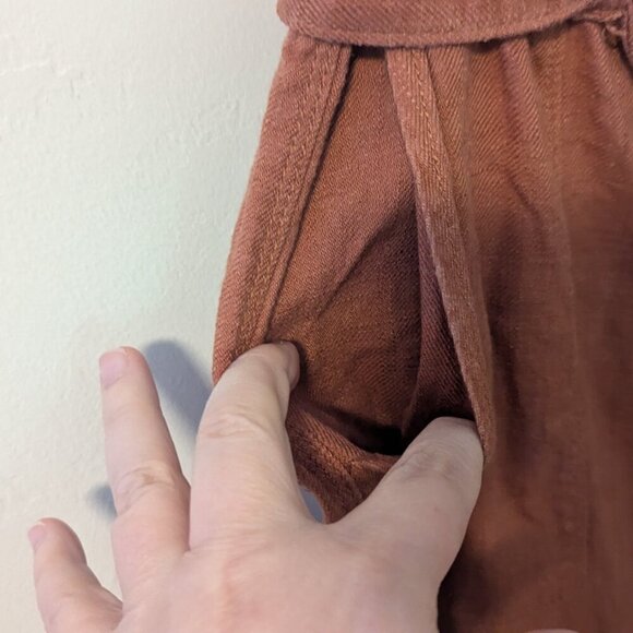 Blank NYC Wide Leg Paperbag Pants Linen Cropped Terracotta Rust Boho - Picture 5 of 7